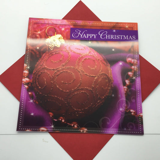 3D Holographic Up Close with Red Bauble Christmas Greeting Card - New