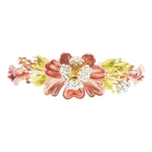 Painted Enamel Diamante Stamen Floral 7cm Hair Barrette