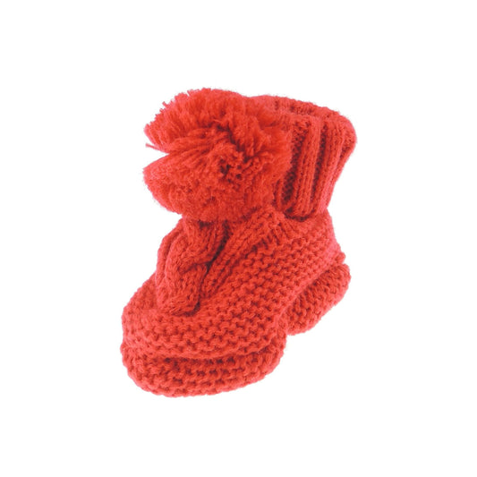 Glamour Girlz Cute Baby Girls Boys Infant Newborn Babies Warm WInter Crochet Knitted Cable Knit Pom Pom Shower Essential Pram Cot Crib Hospital Bootees Booties House Socks Slippers (Red)