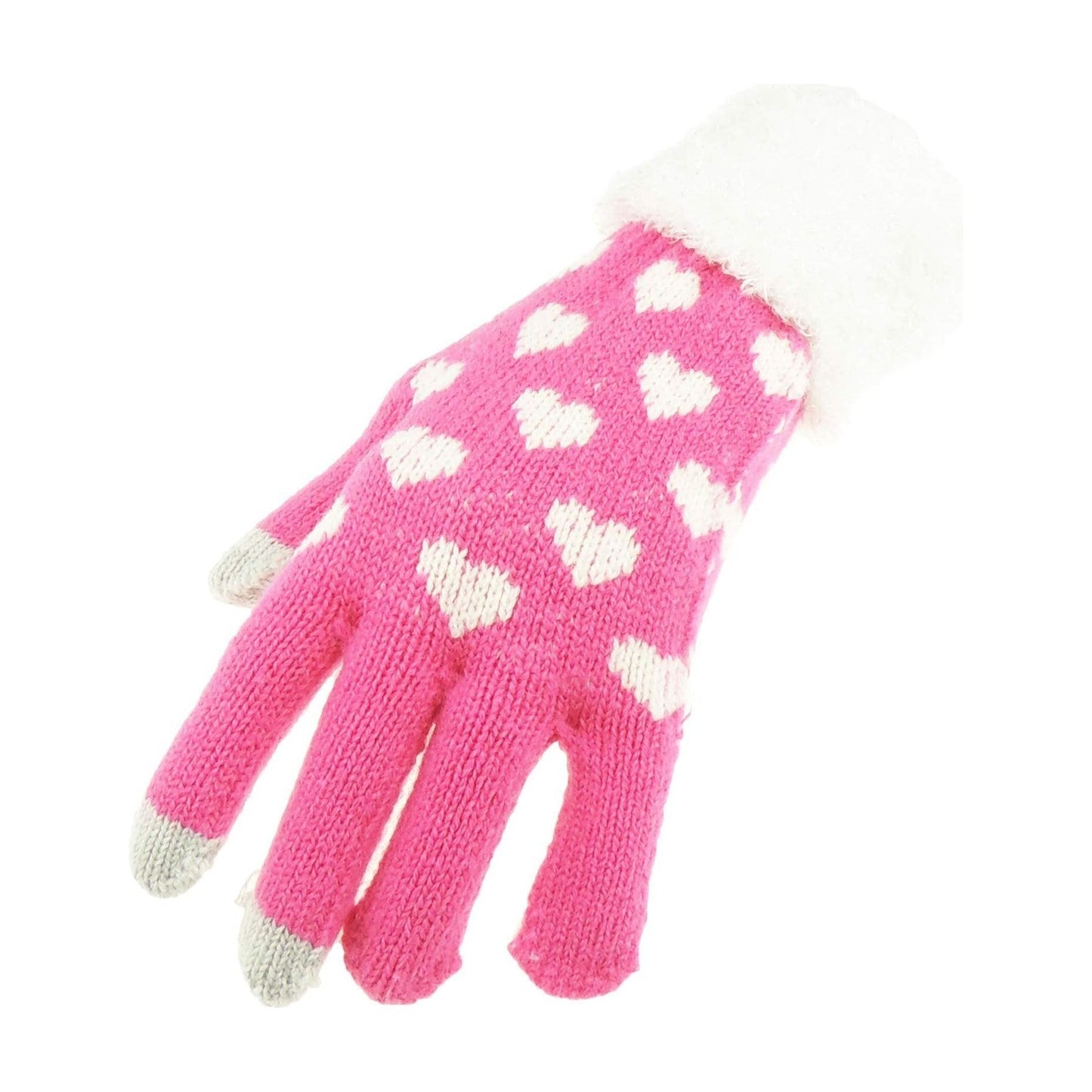 Soft Ladies Womens Girls Thick Knitted Crochet Thermal Fleece Lined Cold Weather Winter Ski Outdoor Hand Warmers Touch Screen Gift Mittens Gloves Mitts Christmas Birthday Hearts