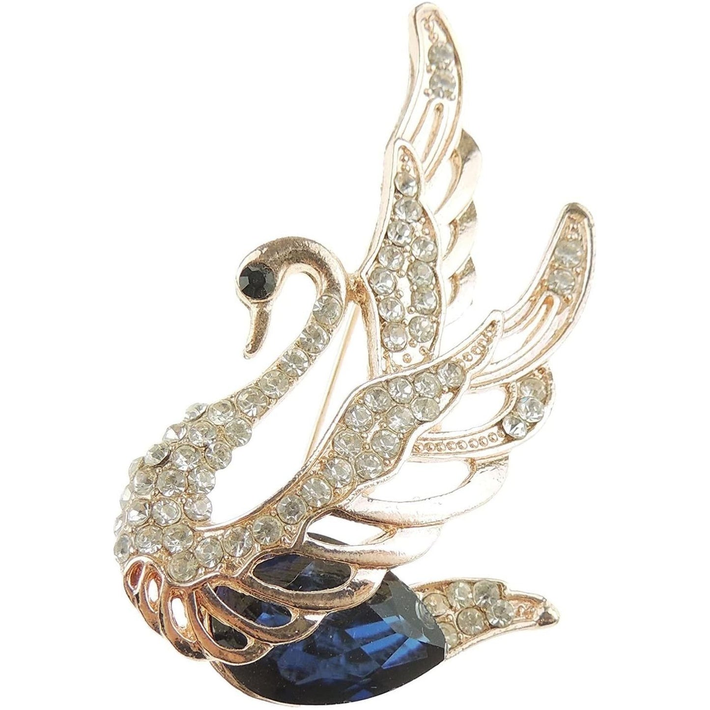 Sparkly Diamante Crystal Gold Tone Flying Swimming Swan Bird Brooch