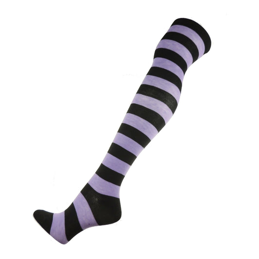 Glamour Girlz Womens Girls Fancy Dress Party Dance School Costume Outfit Halloween Christmas Legwear Hosiery Steam Punk Over Knee Thigh Length Hi Socks UK 4-6 1/2 Stripe Striped (Big Stripe Purple)