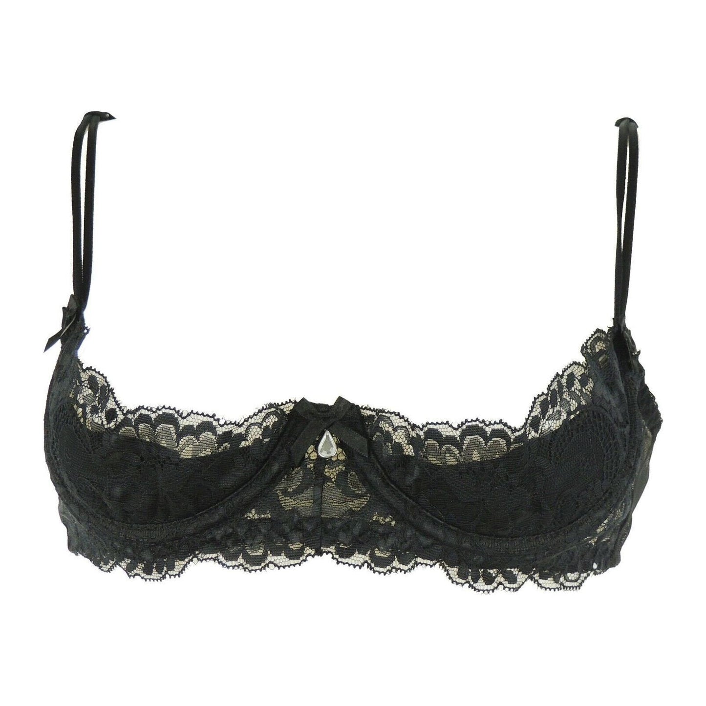 Shelf Open Half Cup Padded Underwired Lace Trimmed Bra Size UK38 Black