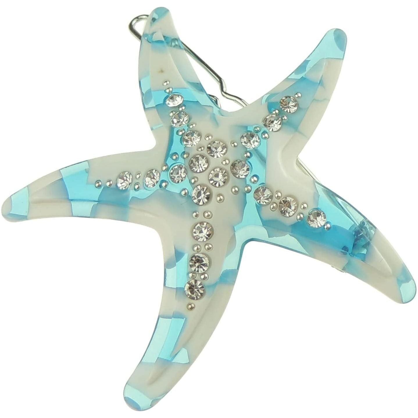 Ladies Girls Marble Look Diamante Crystal Encrusted Hair Barrette Slide Clip Sea Lover Starfish