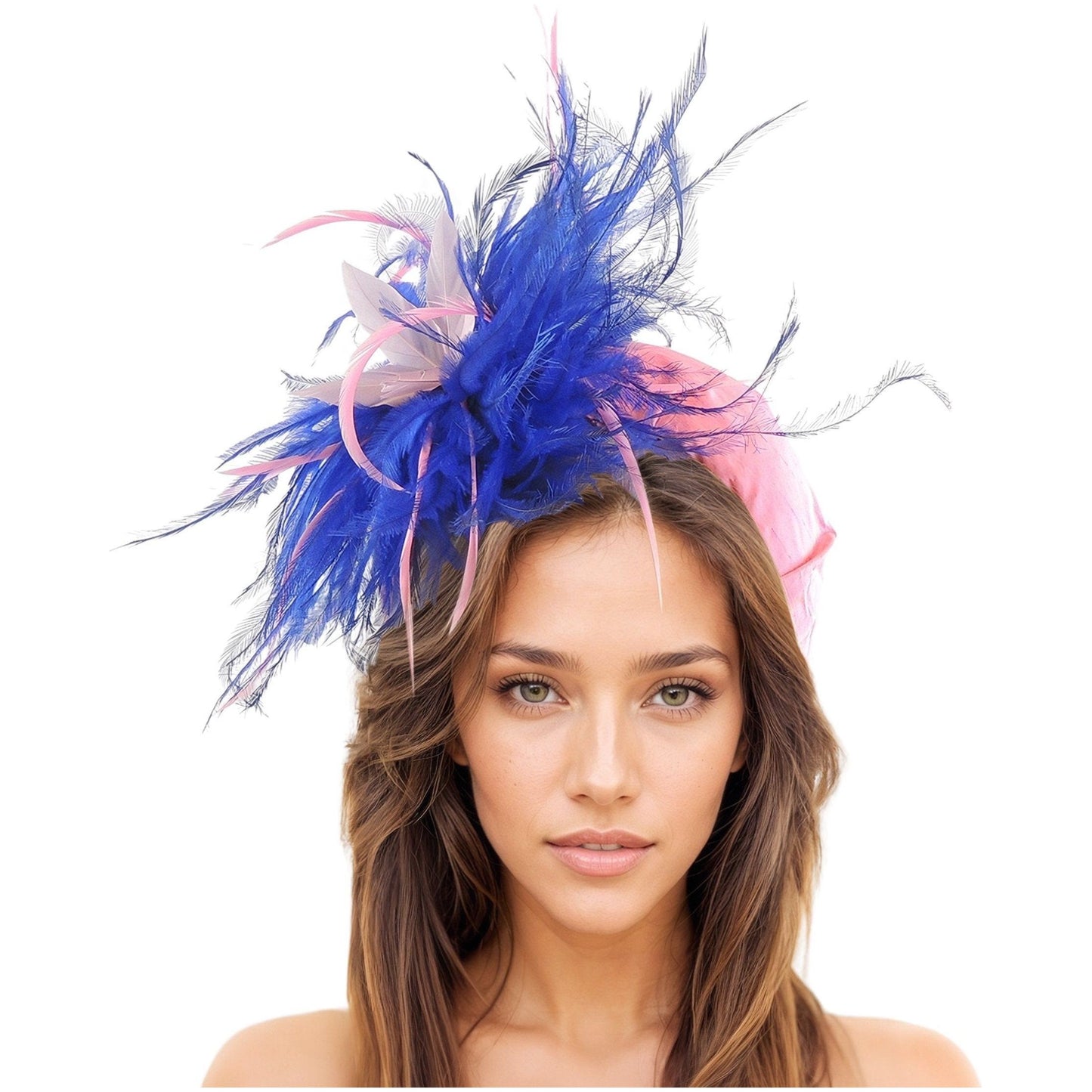 Royal Blue Hot Pink Extra Wide Feather Fascinator Ascot Hat Silk Puffy Matador Headband Alice Band  Headpiece Cocktail Tea Party Wedding