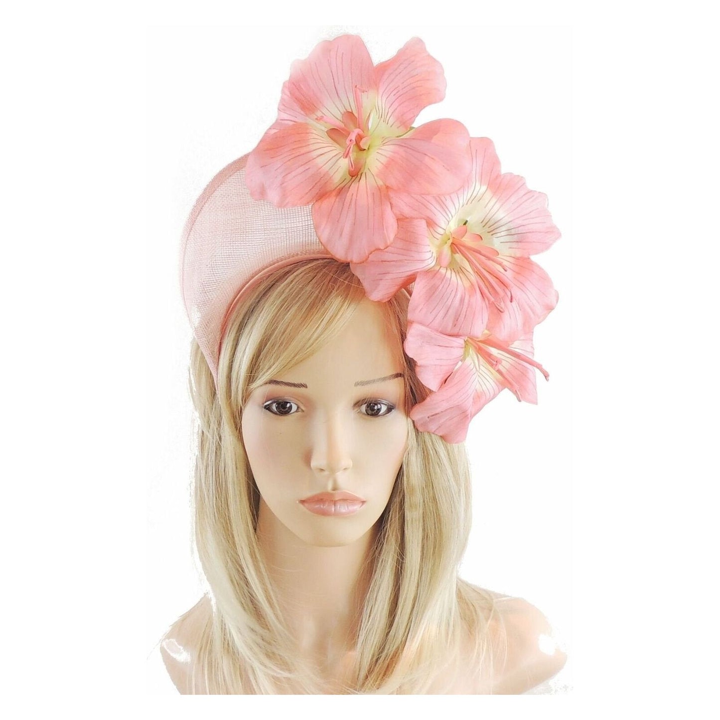 Pale Pink Coral Halo Crown Kentucky Derby Fascinator Hat Padded Headband