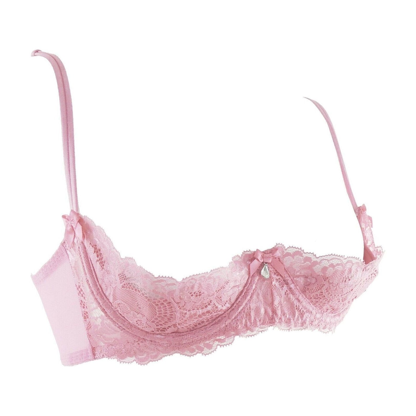 Shelf Open Half Cup Padded Underwired Lace Trimmed Pink Bra  Size UK36