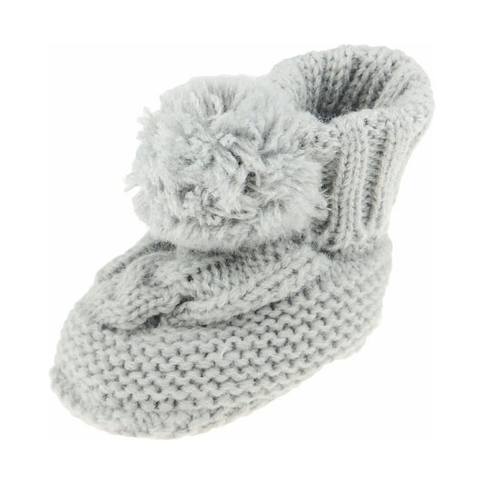 Glamour Girlz Cute Baby Girls Boys Infant Newborn Babies Warm WInter Crochet Knitted Cable Knit Pom Pom Shower Essential Pram Cot Crib Hospital Bootees Booties House Socks Slippers (Grey)