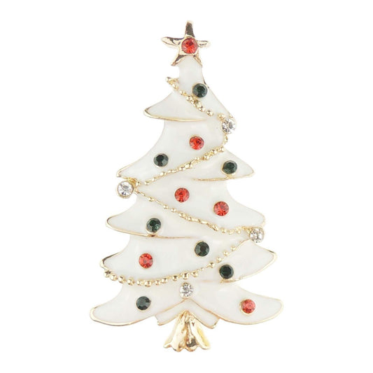 Festive Christmas Season Gift Coat Scarf Coat Jacket Shawl Scarf Enamel Diamante Rhinestone Crystal Brooch Badge Breastpin Corsage Pin Xmas Colour Gold Tone White Tree Red Green Baubles