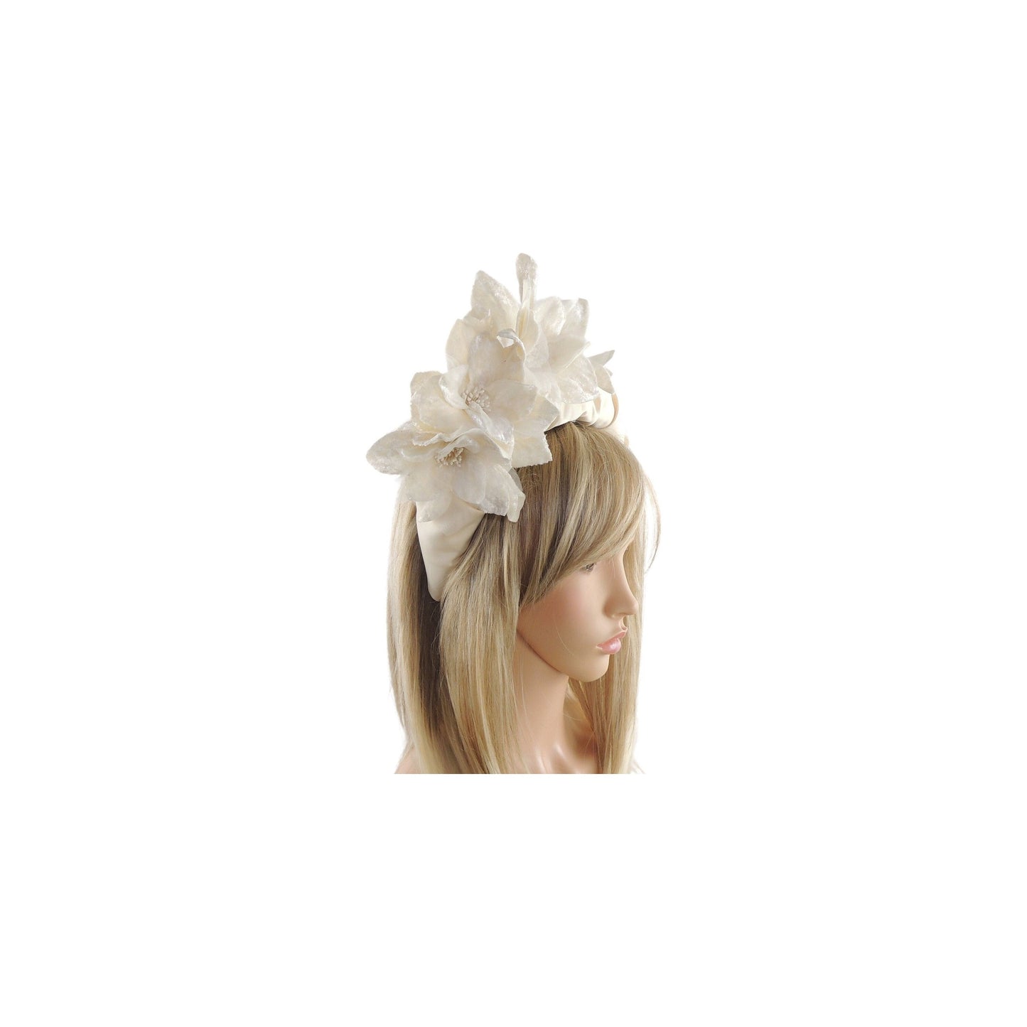 Cream Ivory Off White Oversized Wide Bridal Padded Statement Duchess Satin Headband Velvet Floral Halo Modern Bride Wedding Headpiece