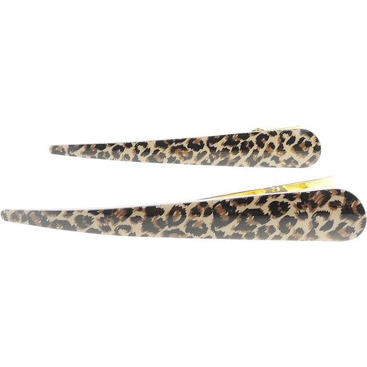 Set of 2  Ladies Concord Beak Cat Leopard Jaguar Print Hair Crocodile Clip