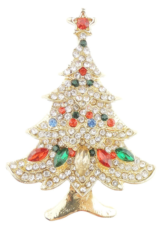 Festive Christmas Season Gift Coat Scarf Coat Jacket Shawl Scarf Diamante Rhinestone Crystal Brooch Badge Breastpin Corsage Pin Xmas Gold Tone Tree Red Green Colour