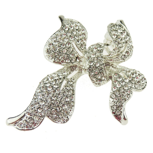 Womens Silver Tone Wedding Bridal Look Christmas Season Gift Coat Scarf Coat Jacket Shawl Scarf Diamante Rhinestone Crystal Large Brooch Badge Breastpin Corsage Pin Bow Ribbon