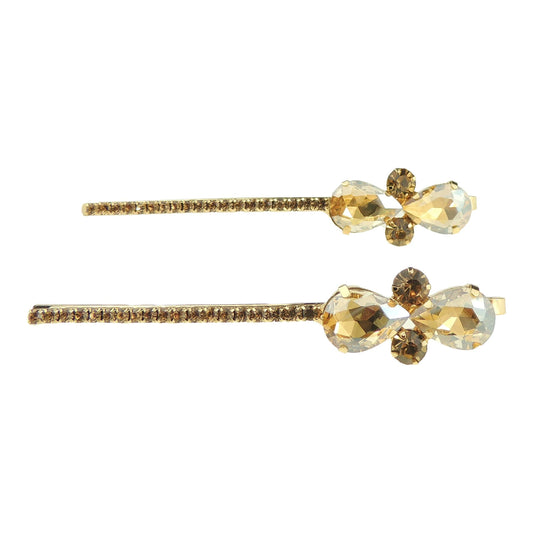 Set of 2 Ladies Sparkly Gold Tone Diamante Hair Grip Butterfly