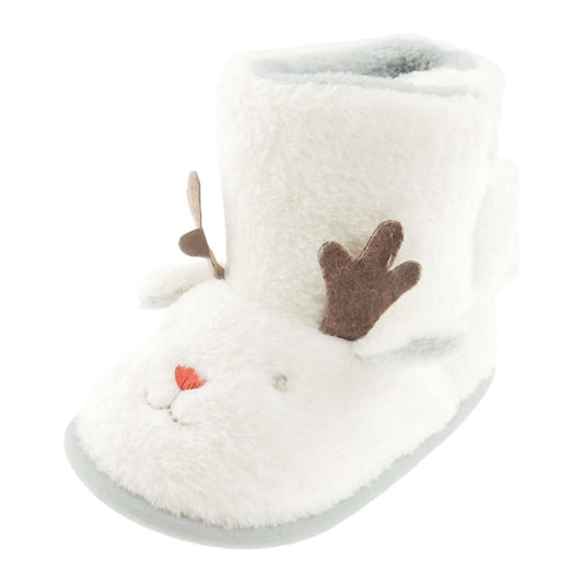 Cute Baby Boys Girls Infant Newborn Babies Kids Crib Pram Winter Fleece Warm Booties Slippers Festive 1st First Christmas Xmas Reindeer Boot (9-12 Months 14, White)