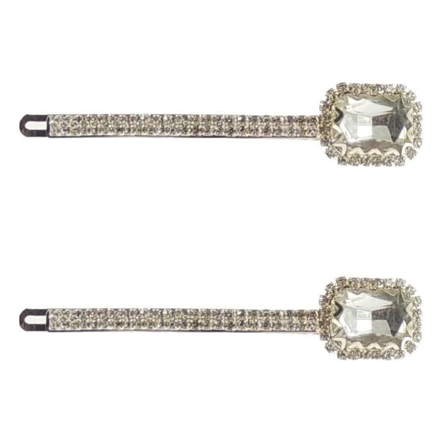 Set of 2 Ladies Girls Sparkly Diamante Hair 9cm Grip Large Square Stone