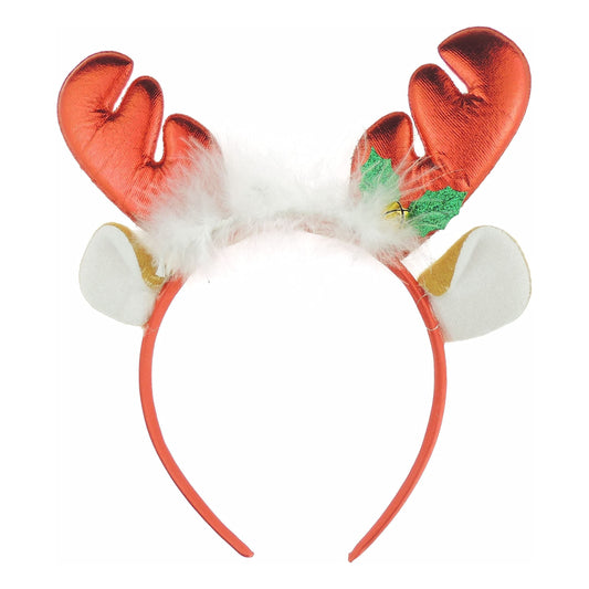 Unisex Womens Mens Festive Christmas Nativity Costume Outfit Party Headband Hair Hoop Alice Band Hairband Deeley Springs Bopper Plush Deer Antler Ears Reindeer Red White Feather Holly (Gold)