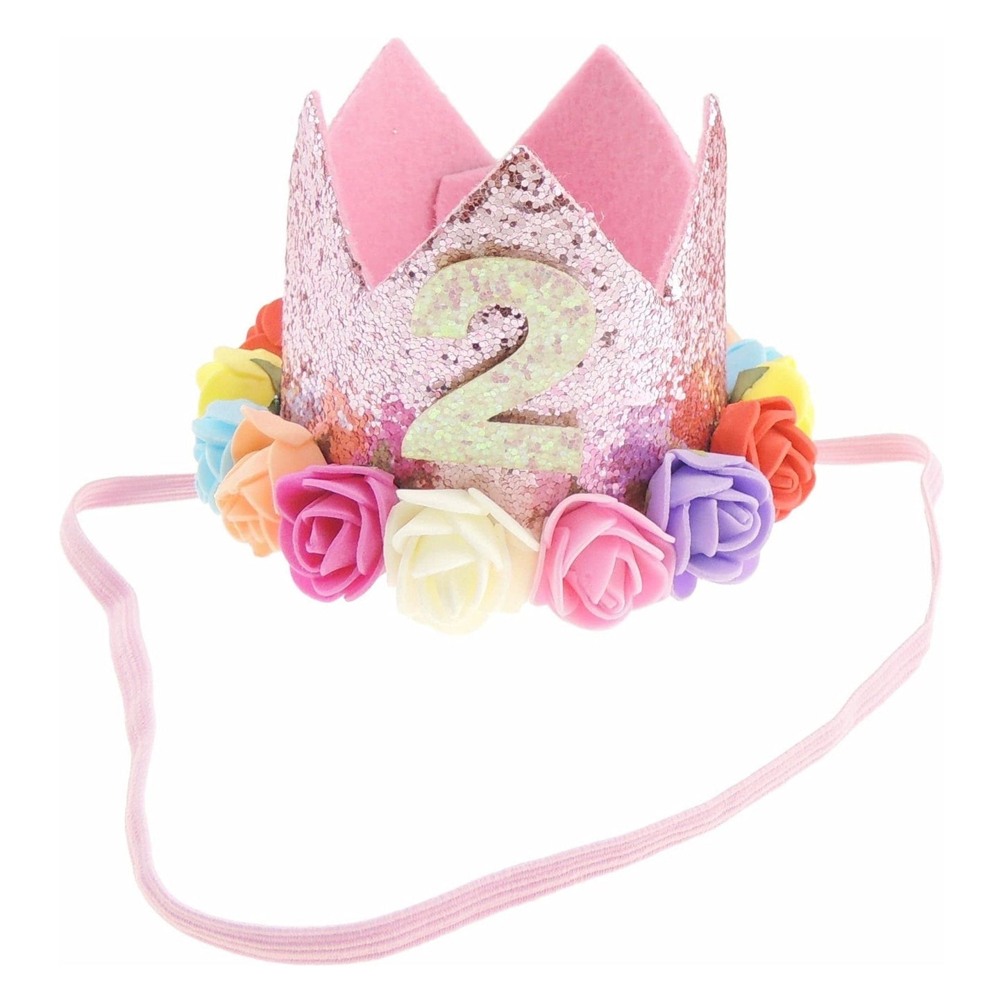 Baby Boys Girls Glitter 2 Two 2nd Years Birthday Elasticated Crown