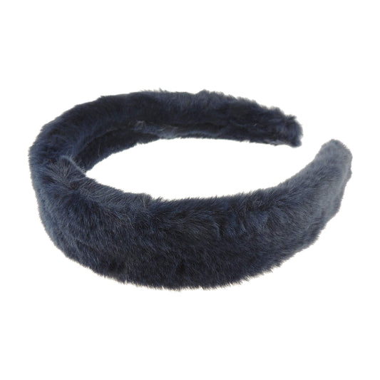 Ladies Wide Soft Faux Fur Fabric Winter Festive Headband Alice Band (Navy)