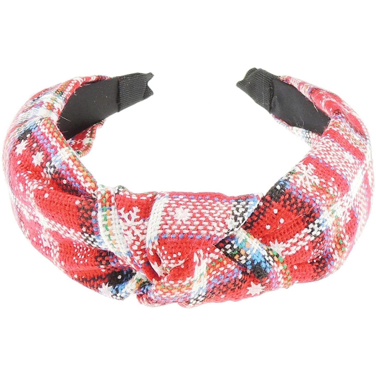 Festive Christmas Tartan Plaid Tweed Fabric Womens Girls Bow Knotted Top Knot Twist Twisted Turban Winter Headpiece Deeley Bopper Dance Party Headband Hair Alice Band