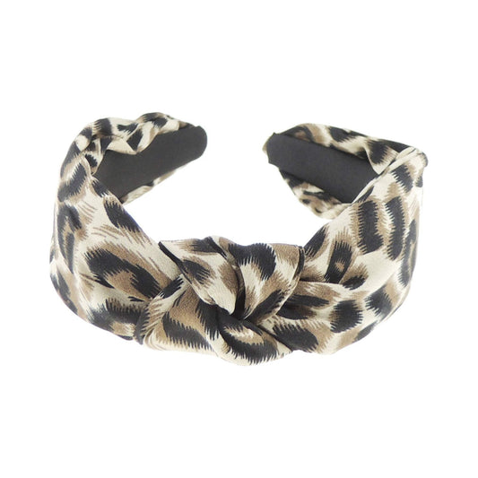 Womens Girls Knotted Top Knot Twisted Velvet Turban Chiffon Fabric Winter Wedding Formal Dance Christmas Party Birthday Headband Hair Alice Band Animal Cheetah Cat Leopard Print