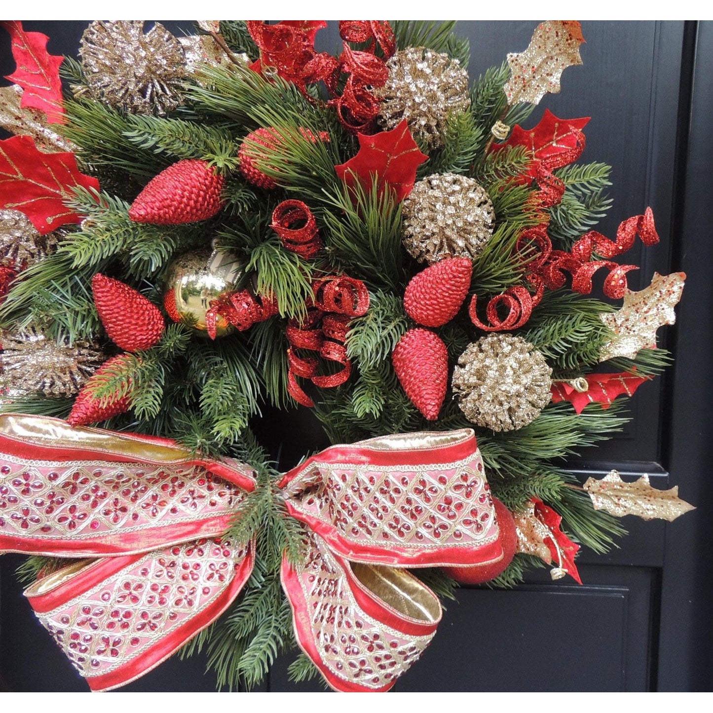 Luxury Christmas Wreath For Front Door, Fireplace Mantle, Luxury Home Decorations, Red Green Xmas, Winter Mantle Decor, Designer Wreath