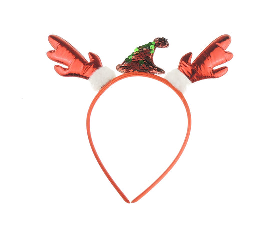 Unisex Womens Mens Festive Christmas Nativity Costume Outfit Party Headband Hair Hoop Alice Band Hairband Deeley Deely Springs Bopper Plush Deer Antler Ears Elk Stag Reindeer Gold Red (Red Multi)