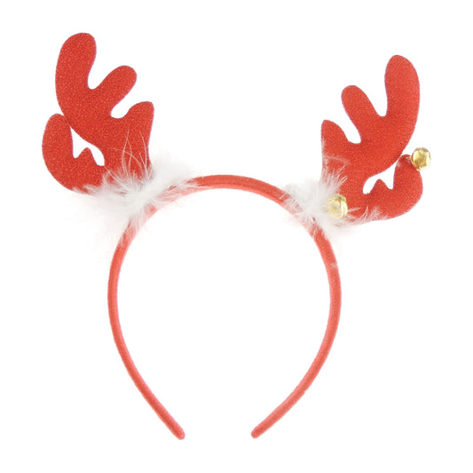 Glamour Girlz Unisex Womens Mens Festive Christmas Nativity Costume Outfit Party Headband Hair Hoop Alice Band Hairband Deeley Deely Springs Bopper Plush Deer Antler Ears Reindeer Red White Glitter