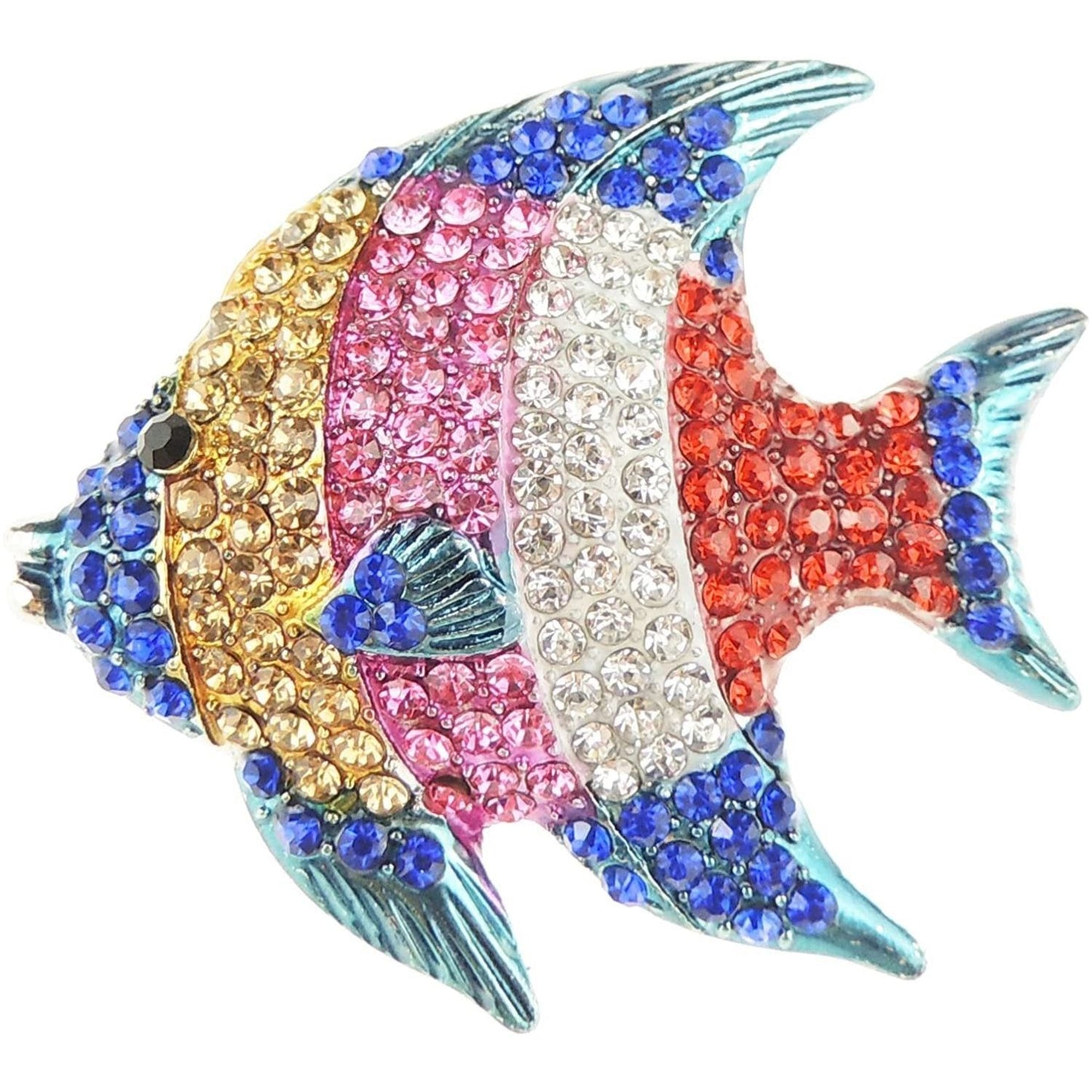 Ladies Sparkly Diamante Crystal Striped Damsel Angel Fish Lapel Brooch