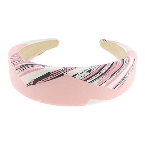 Ladies Padded 4cm White Paint Brush Graphic Lines Strokes Modern Summer Print Headband Alice Band (Pink)