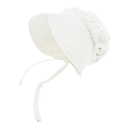 Cute Baby Girls Kids Infants Childrens Christening Baptism Occasion Broderie Anglais Lace Floral Flower Pattern Brim Bonnet Beanie Bucket Summer Occasion Sun Protection Hat 3 6 9 12 Months (White)