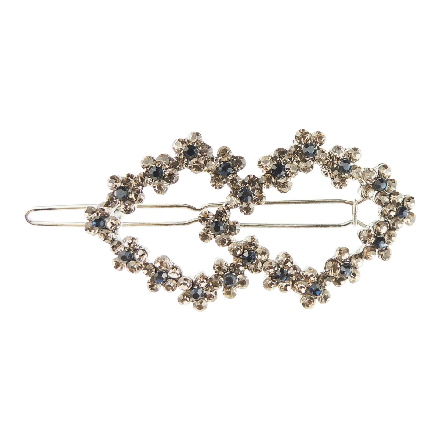 Womens Sparkly Silver Tone Crystal Flowers Floral Diamante Crystal Rhinestone Womens Girls Party Birthday Christmas Bridal Hairpin Hair Clip Grip Bobby Pin Clip Slide Rhombus Diamond Shape