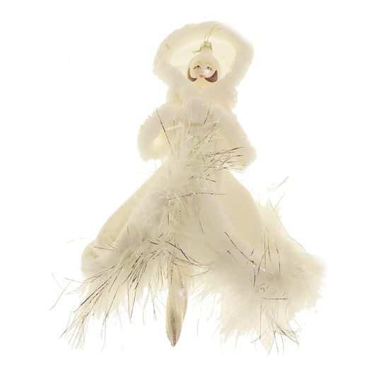 Italian Large Hand Blown Glass Keepsake Christmas Tree Ornament Bauble White Snow Queen Fairy Dress