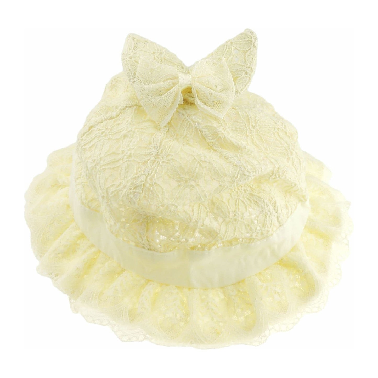 Baby Girls Lace Covered Bow Trim Bucket Sun Cap Hat 0-6 Months