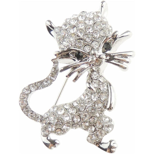 Sparkly Womens Wedding Christmas Birthday Gift Coat Scarf Coat Jacket Shawl Mother Bride Groom Bride Diamante Crystal Brooch Badge Breastpin Corsage Pin Cat Kitten Kitty