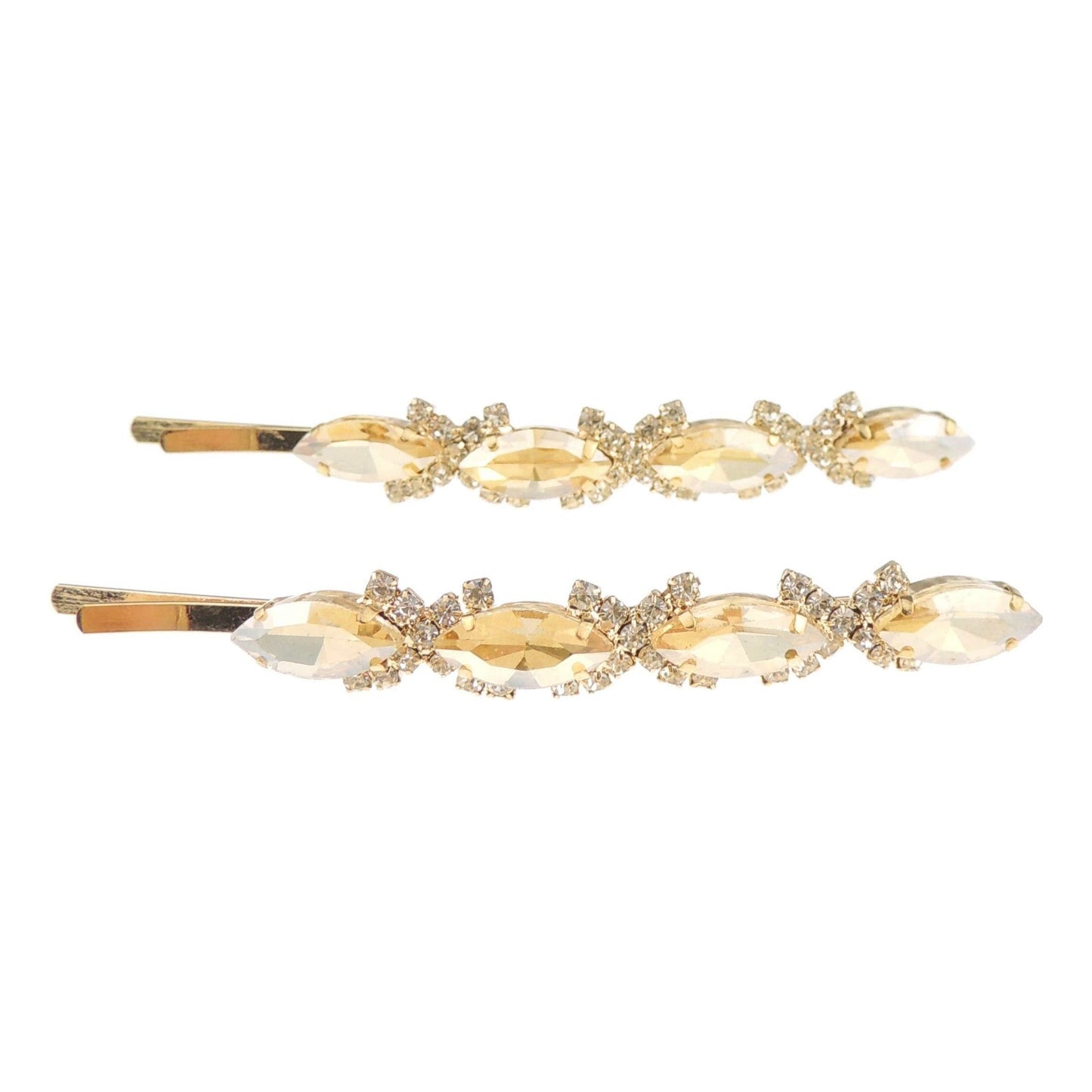 Set of 2 Ladies Girls Sparkly Golden Diamante Hair 9cm Grip Oval