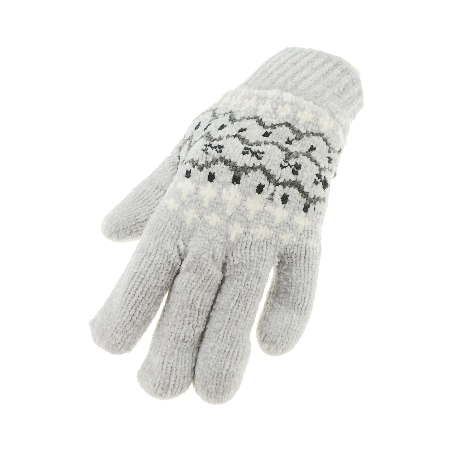 Womens Ladies Girls Thick Knitted Thermal Fleece Lined Cold Weather Winter Ski Outdoor Hand Warmers Touch Screen Mittens Gloves Mitts Christmas Birthday Gift Fair Isle Snowflake (Grey)