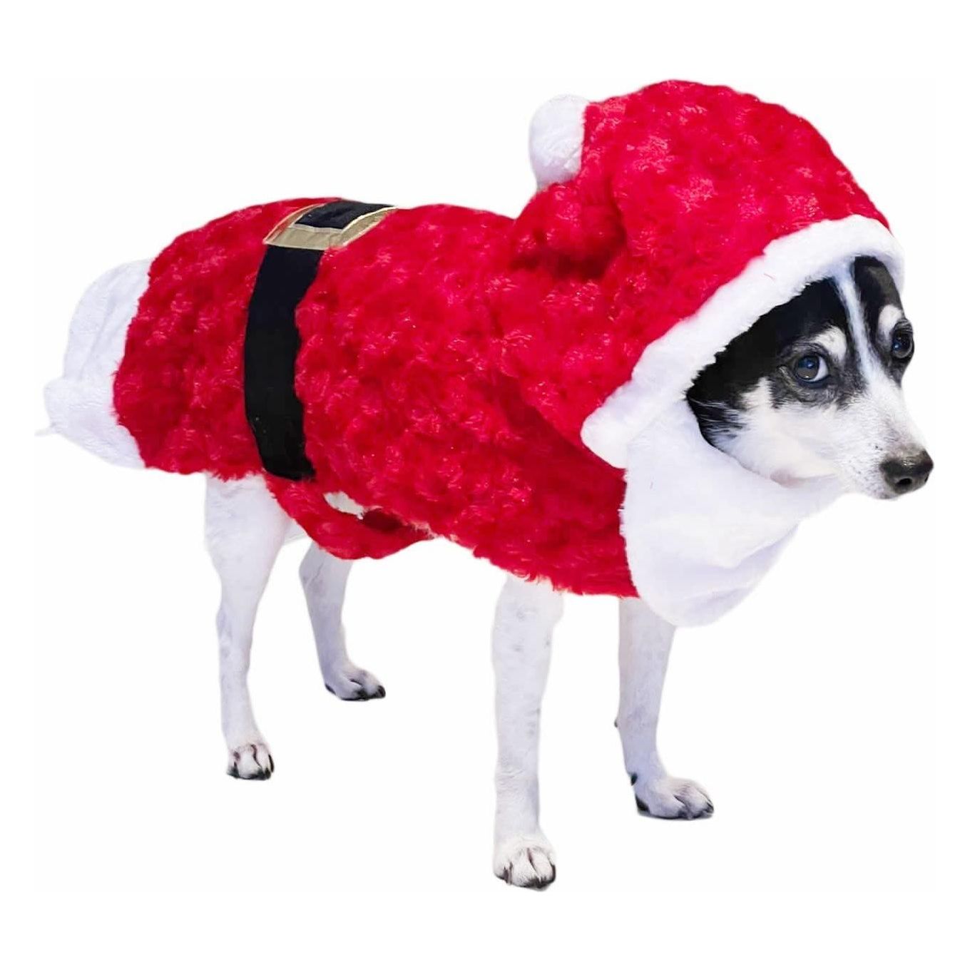 Cute Festive Red Funny Santa Claus Father Christmas Party Boy Girl SMALL DOG BREED ONLY Puppy Kitten Cat Warm Winter Fleece Costume Clothes Jumper Dress Skirt Coat Walking Hoodie Outfit