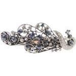 Ladies Vintage Look Dark Silver Tone Metal Crystal Hair Barrette Peacock