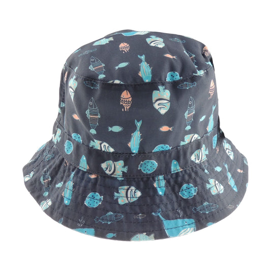 Glamour Girlz Baby Boys Cotton Navy Blue Fish Whale Sea Life Print Bucket Cloche Beanie Sun Cap Hat