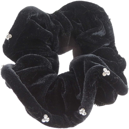 Ladies Girls Crystal Trimmed Velvet Scrunchie Hair Elastic Tie Black