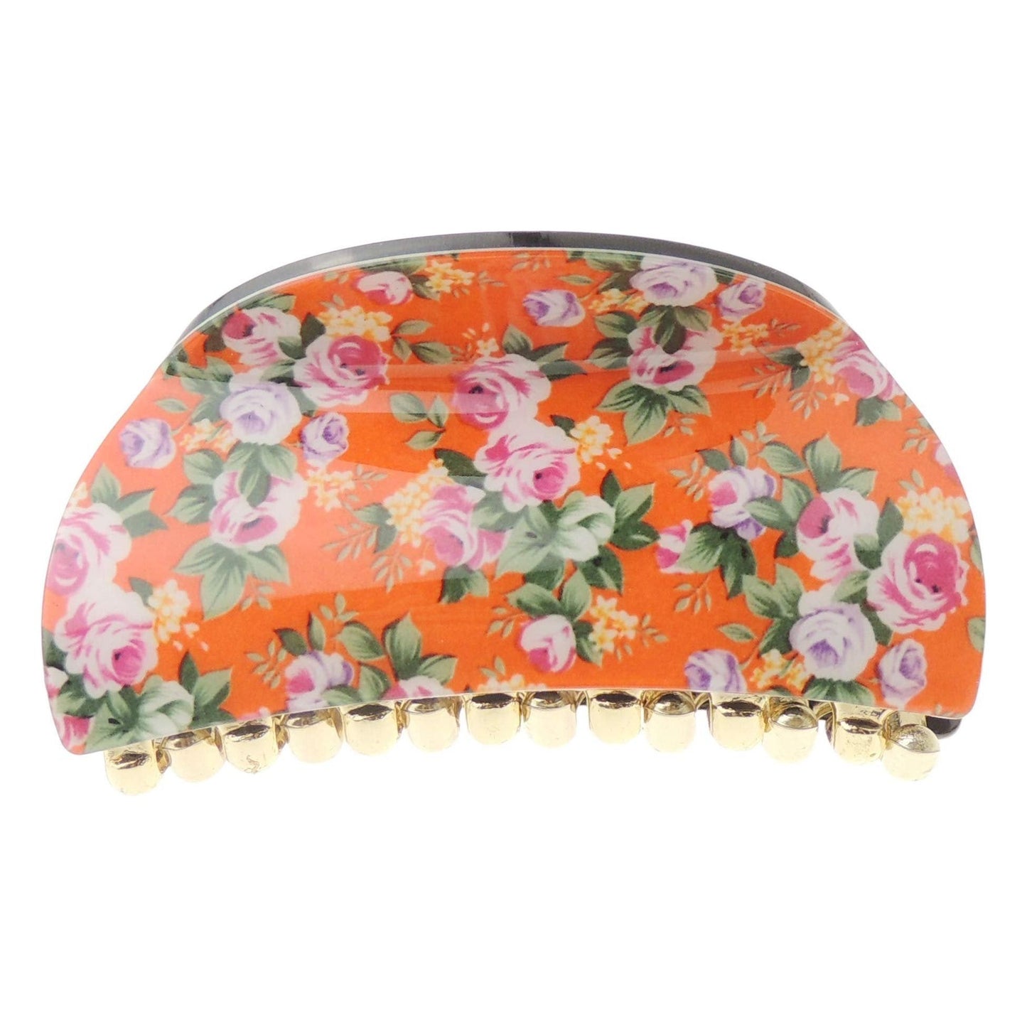 Ladies Floral English Garden Print Covered Oval Rounded Hair Claw Clamp Clip