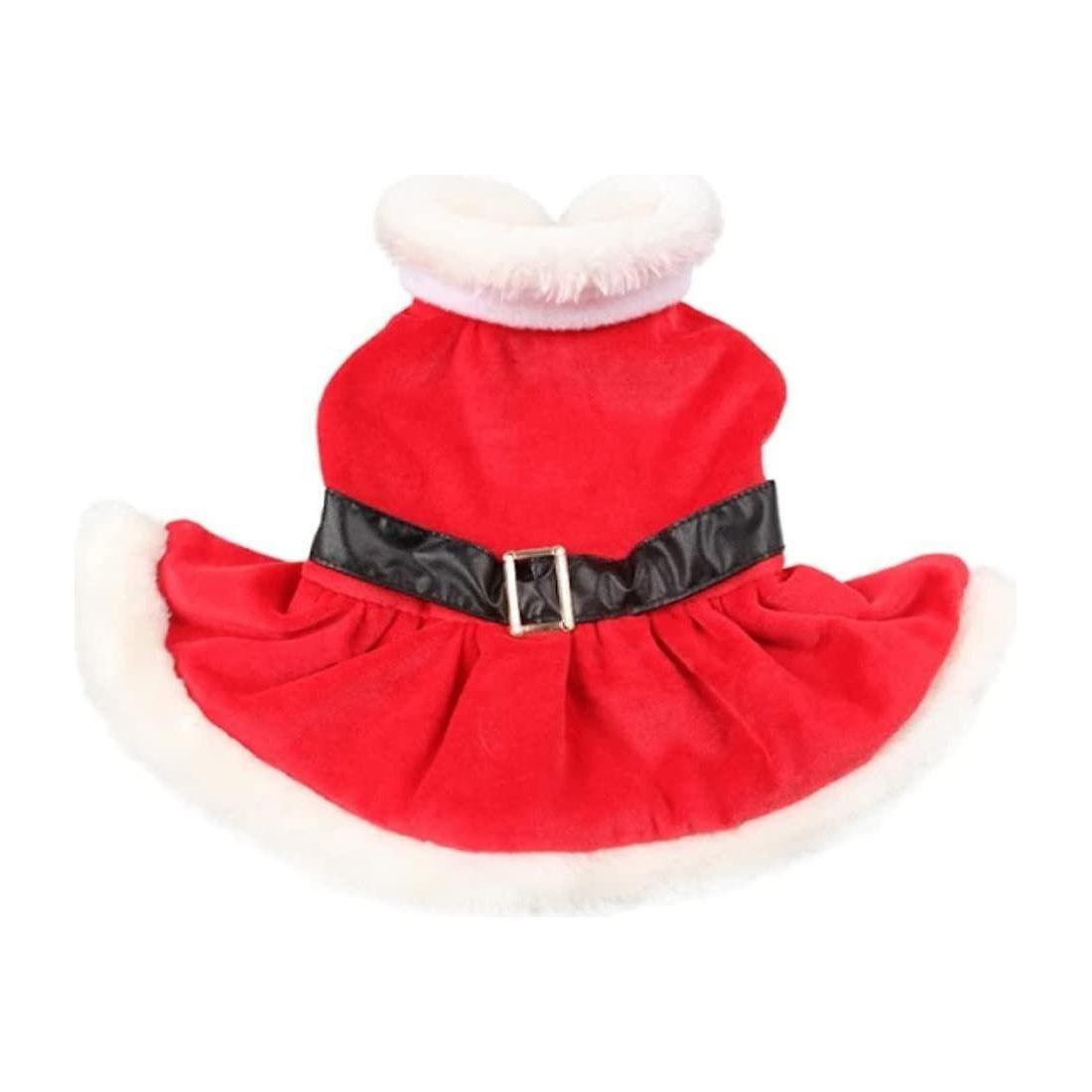 Cute Festive Red Funny Santa Claus Father Christmas Party Boy Girl SMALL DOG BREED ONLY Puppy Kitten Cat Warm Winter Fleece Costume Clothes Jumper Dress Skirt Coat Walking Hoodie Outfit