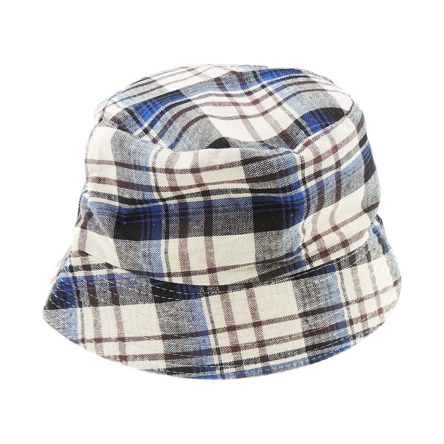 Baby Boys Girls Summer Holiday Cotton Bucket Floppy Sun Hat 2-5 Years Tartan Plaid (Cream Blue)