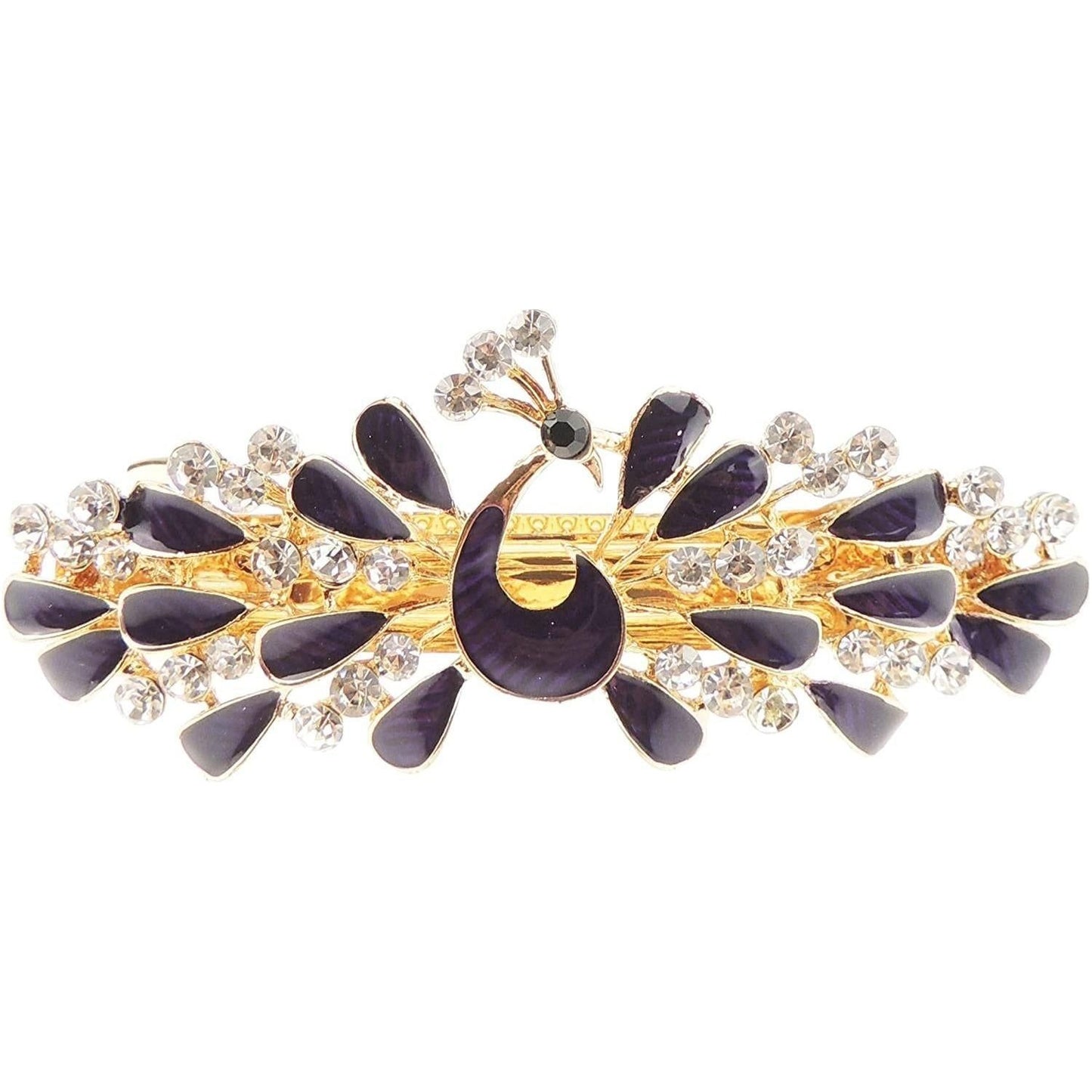 Womens Girls Crystal Rhinestone Diamante Wedding Birthday Party Evening Ponytail Fine Medium Hair Accessories Occasion Barrette Hairpin Grip French Spring Clip Metal Enamel Peacock Bird Feathers