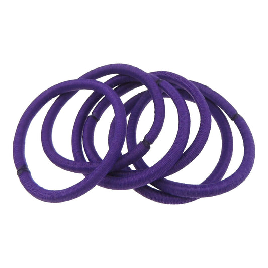 Set of 6 Womens Kids Girls Mens School Gym Work Endless Snagless Party Bag Ponio Rope Hair Tie Up Back Elastic Accessories Bobbles Ponytail Holder No Metal Rubber Bands Purple