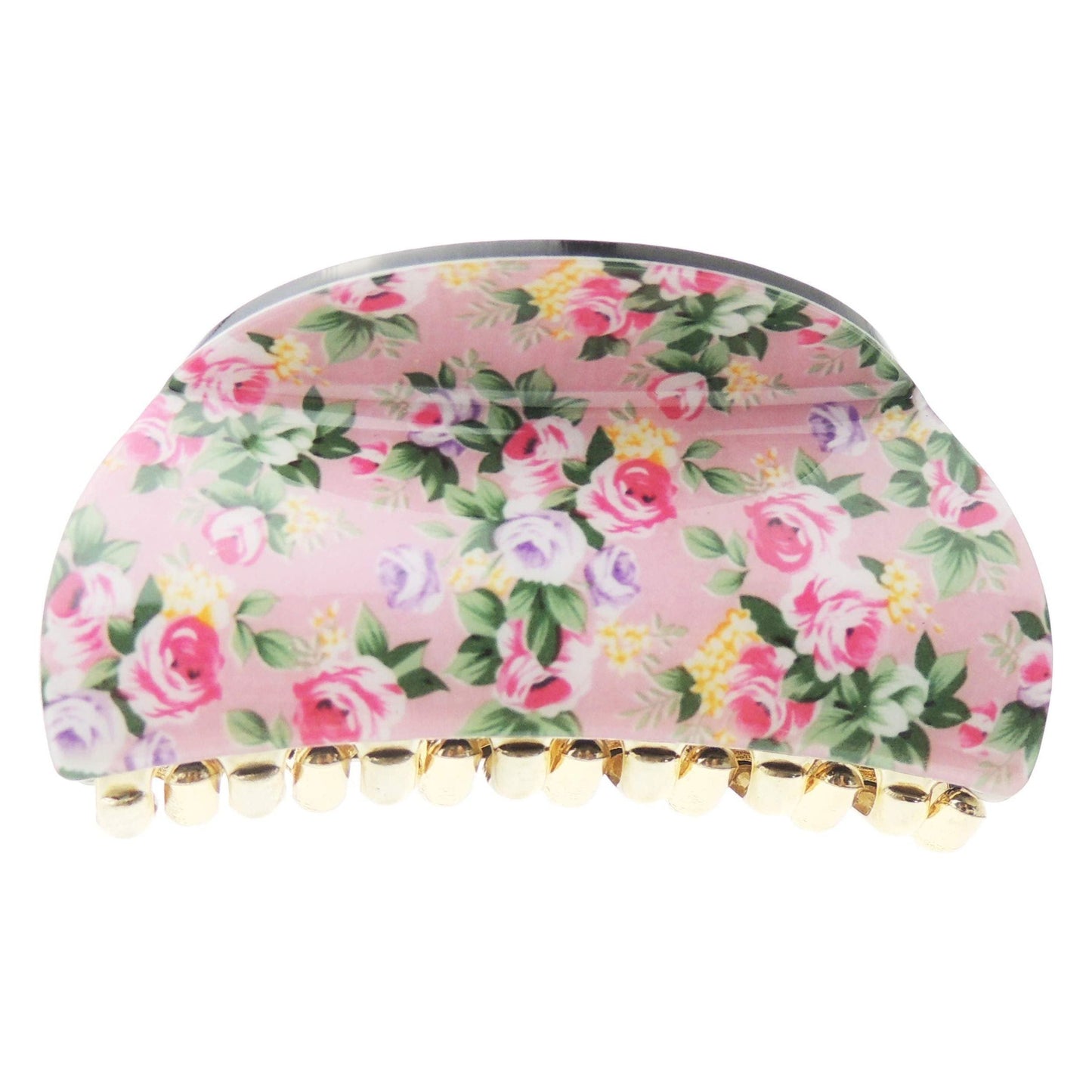 Ladies Floral English Garden Print Covered Oval Rounded Hair Claw Clamp Clip