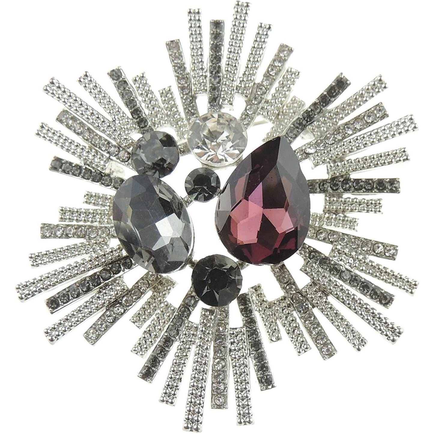 Gorgeous Ladies Formal Lapel 6cm Metal Brooch Big Stone Crystal Circle Sun Wave Rays