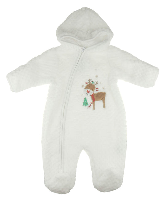 Festive 1st First Christmas Winter Baby Girls Boys Infants Babies Clothes Newborn Pram Cot Sleepwear All in One Romper Outfit Plush Snowsuit Footies Babygrow Sleepsuit Hooded White Reindeer (Newborn)