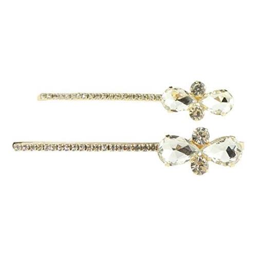 Set of 2 Ladies Sparkly Gold Tone Diamante Hair Grip Butterfly